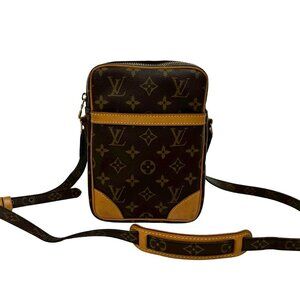 LOUIS VUITTON Authentic Brown Monogram Leather Pochette Shoulder Bag